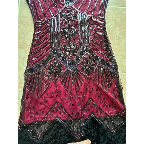 New ! ZEAGOO Tassel Sequined Vintage V Neck Flapper Cocktail Party Dress Size M - Picture 8 of 10